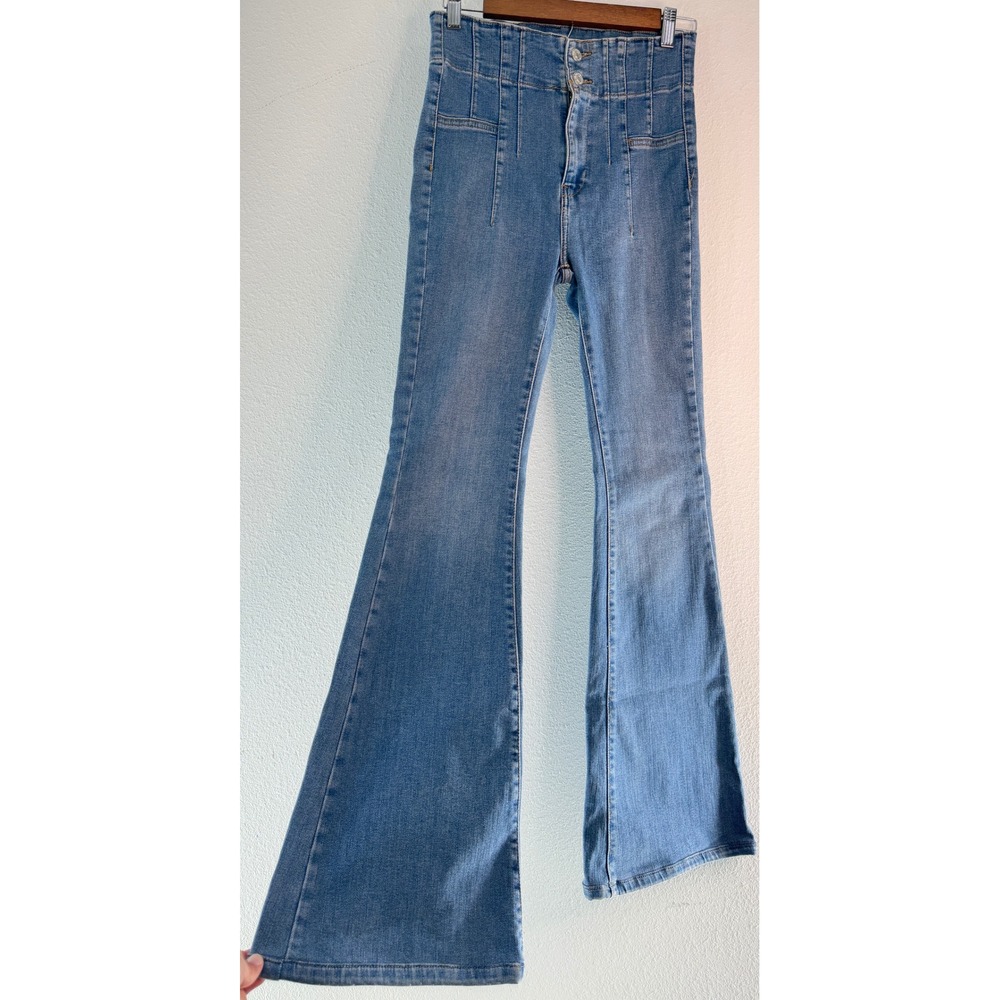 We The Free Free People Jayde Flare Jeans Boho Blue High Rise Retro Festival 26